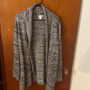 Jaclyn Smith Black and Gray Open-Front Cardigan
